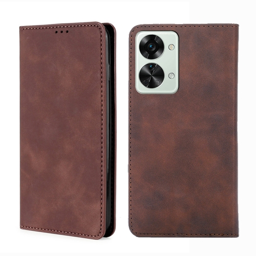 

For OnePlus Nord 2T Skin Feel Magnetic Horizontal Flip Leather Phone Case(Dark Brown)