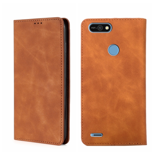 

For Tecno Pop 2/Pop 2F/Pop 2 Pro/Pop 2 Power/Itel P13 Skin Feel Magnetic Horizontal Flip Leather Phone Case(Light Brown)