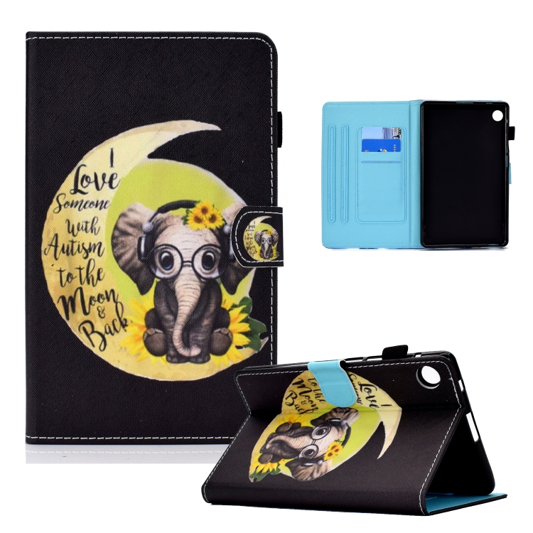 

For Lenovo Tab M10 Plus 10.6 3rd Gen 2022 Colored Drawing Stitching Smart Leather Tablet Case(Moon Baby Elephant)