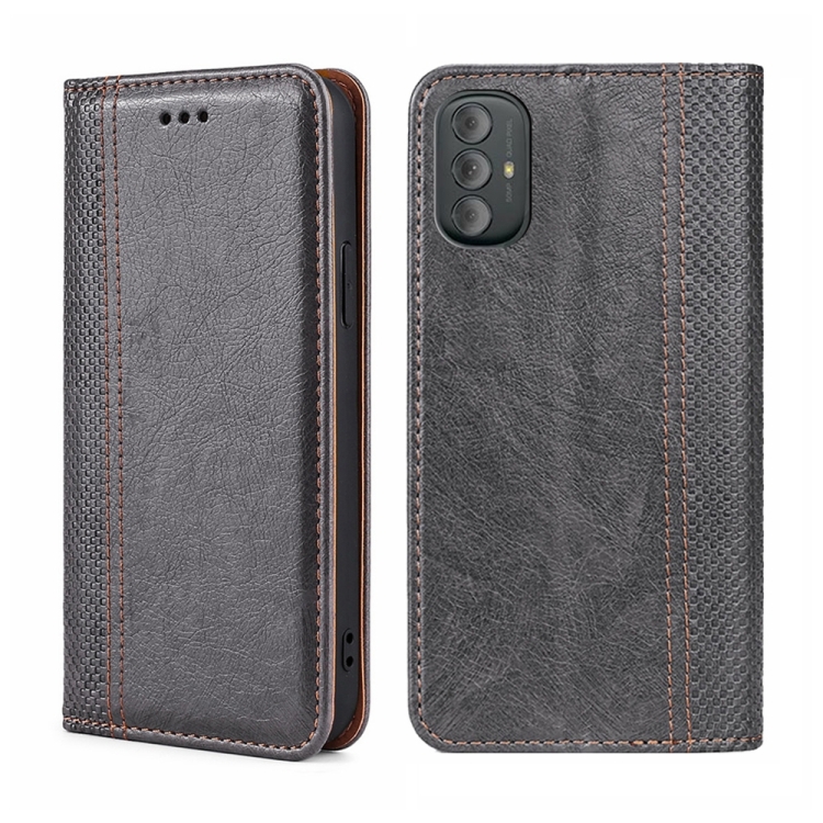 

For Motorola Moto G Power 2022 Grid Texture Magnetic Flip Leather Phone Case(Grey)