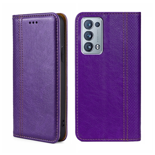 

For OPPO Reno6 Pro+ 5G Grid Texture Magnetic Flip Leather Phone Case(Purple)