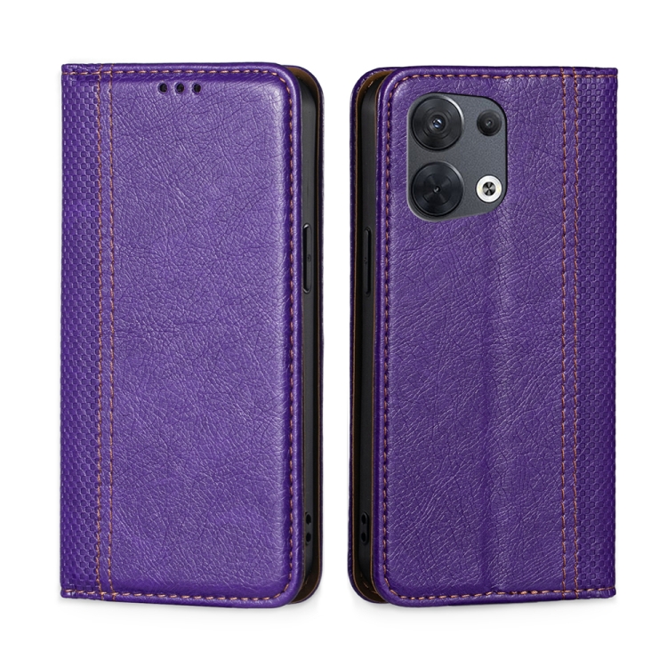 

For OPPO Reno8 5G Grid Texture Magnetic Flip Leather Phone Case(Purple)