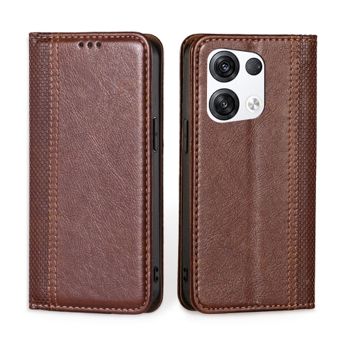 

For OPPO Reno8 Pro+ 5G Grid Texture Magnetic Flip Leather Phone Case(Brown)