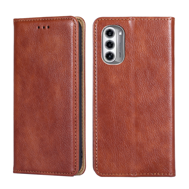 

For Motorola Moto G52j 5G Gloss Oil Solid Color Magnetic Leather Phone Case(Brown)