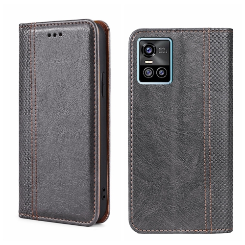 

For vivo S10/S10 Pro Grid Texture Magnetic Flip Leather Phone Case(Grey)