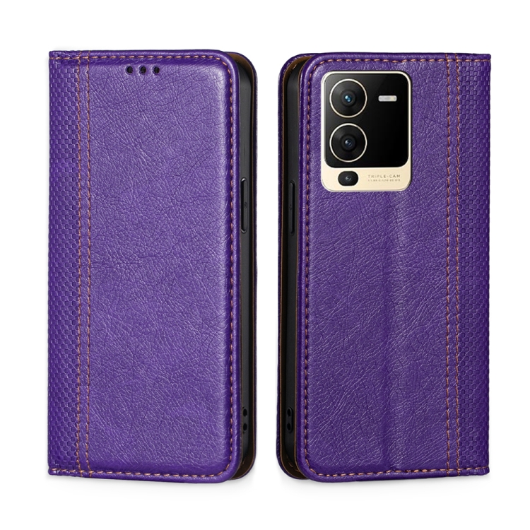 

For vivo S15 5G Grid Texture Magnetic Flip Leather Phone Case(Purple)