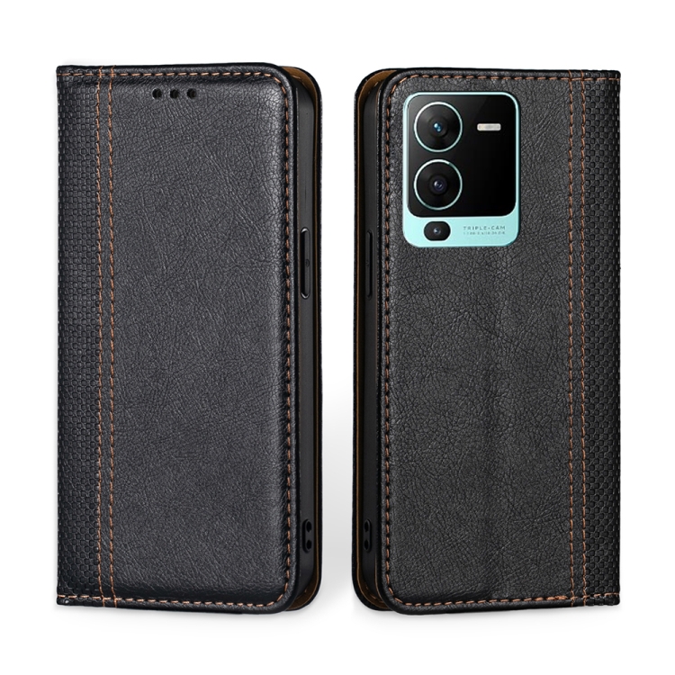 

For vivo S15 Pro 5G Grid Texture Magnetic Flip Leather Phone Case(Black)