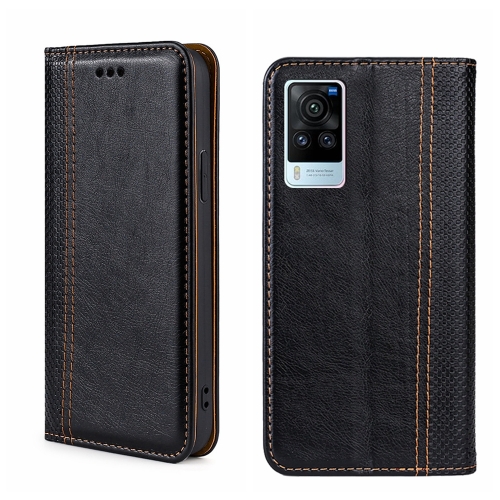 

For vivo X60 Pro Global/X60 Curved Surface Grid Texture Magnetic Flip Leather Phone Case(Black)