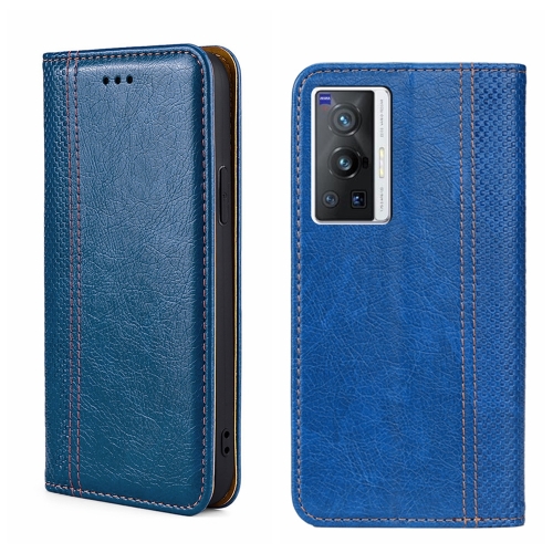 

For vivo X70 Pro Grid Texture Magnetic Flip Leather Phone Case(Blue)