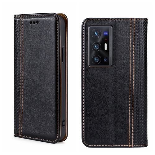 

For vivo X70 Pro+ Grid Texture Magnetic Flip Leather Phone Case(Black)