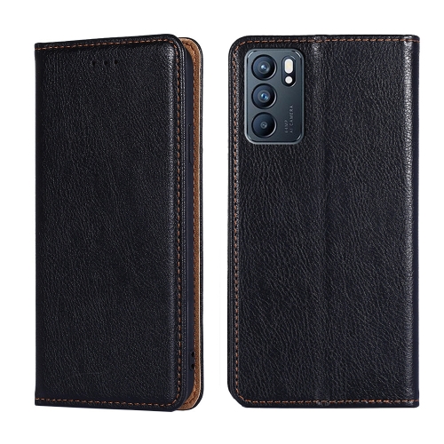 

For OPPO Reno6 5G Gloss Oil Solid Color Magnetic Leather Phone Case(Black)