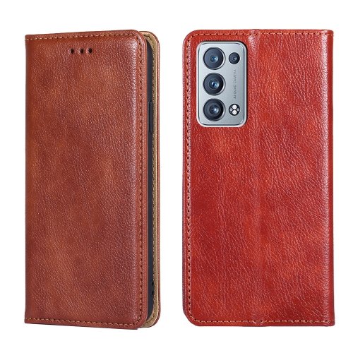 

For OPPO Reno6 Pro Plus 5G Gloss Oil Solid Color Magnetic Leather Phone Case(Brown)