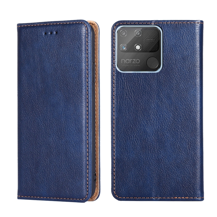 

For OPPO Realme Narzo 50A Gloss Oil Solid Color Magnetic Leather Phone Case(Blue)