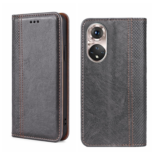 

For Honor 50 Pro Grid Texture Magnetic Flip Leather Phone Case(Grey)
