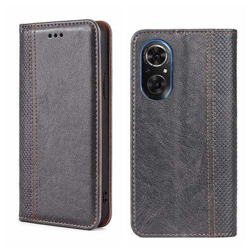 

For Honor 50 SE Grid Texture Magnetic Flip Leather Phone Case(Grey)