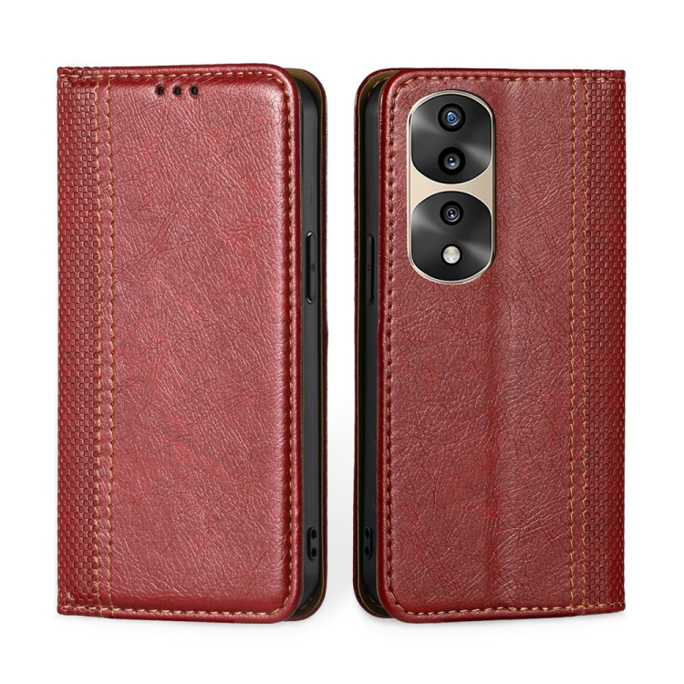 

For Honor 70 Pro/70 Pro+ Grid Texture Magnetic Flip Leather Phone Case(Red)