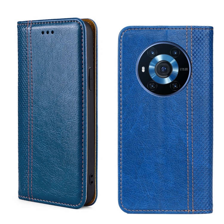 

For Honor Magic3 Grid Texture Magnetic Flip Leather Phone Case(Blue)