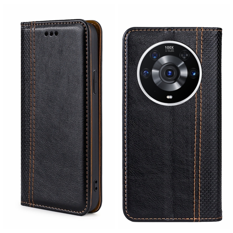 

For Honor Magic3 Pro Grid Texture Magnetic Flip Leather Phone Case(Black)