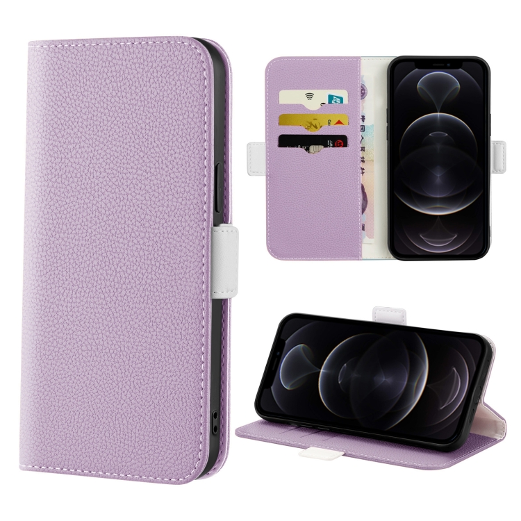 

Candy Color Litchi Texture Leather Phone Case For iPhone 12 / 12 Pro(Light Purple)