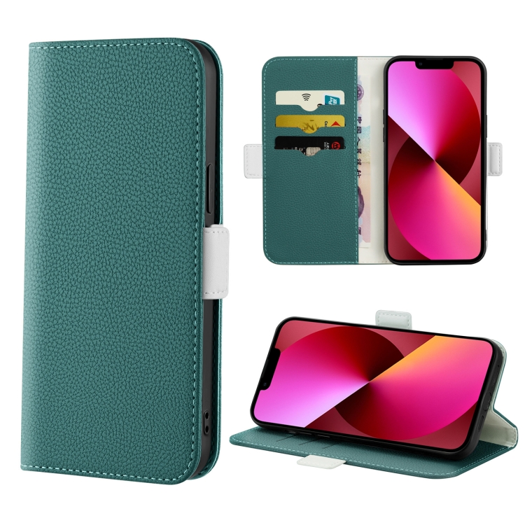 

For iPhone 13 Candy Color Litchi Texture Leather Phone Case(Dark Green)