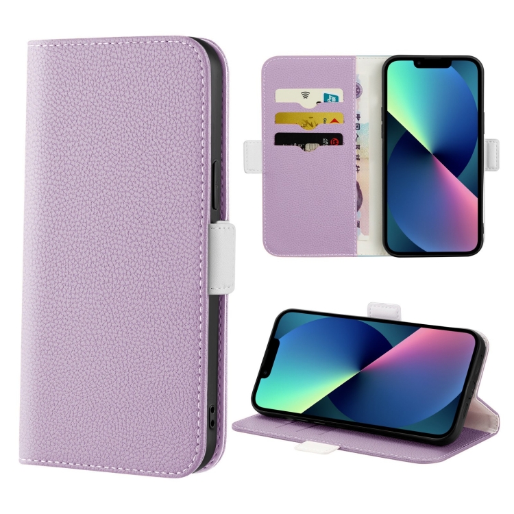 

Candy Color Litchi Texture Leather Phone Case For iPhone 14 Max(Light Purple)