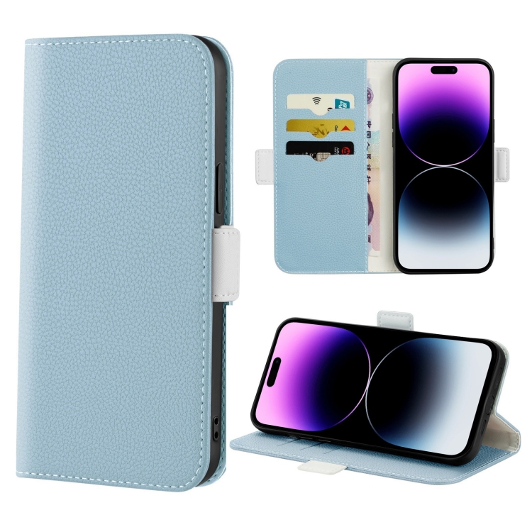 

Candy Color Litchi Texture Leather Phone Case For iPhone 14 Pro(Light Blue)