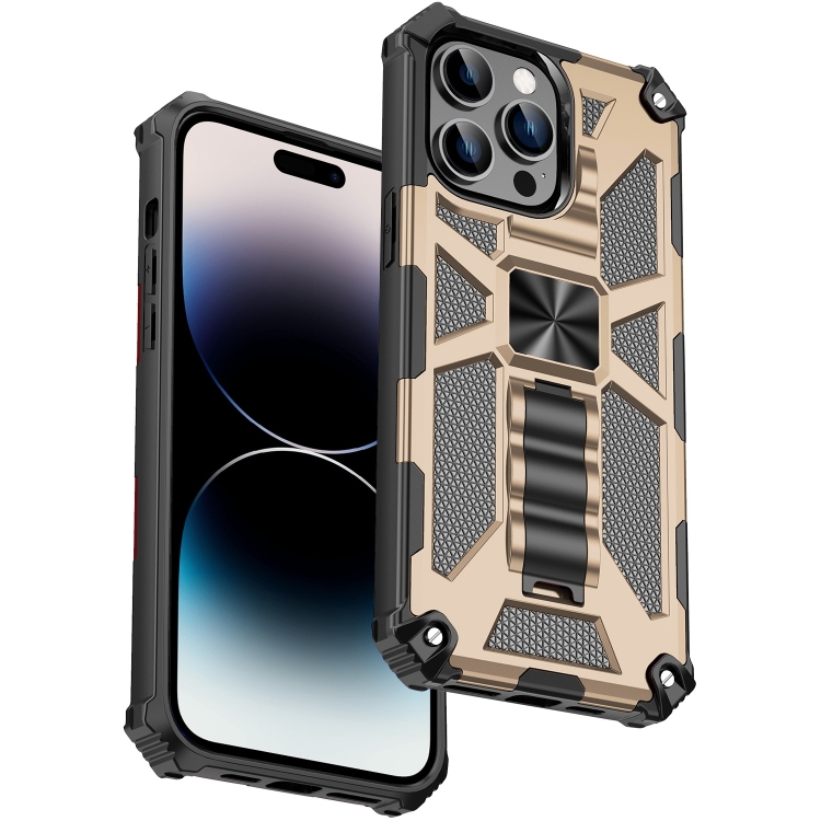 

For iPhone 14 Pro Armor Shockproof TPU + PC Magnetic Protective Phone Case with Holder(Gold)