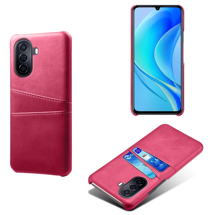 

For Huawei Enjoy 50 Dual Card Slots Calf Texture PC Leather Phone Case(Rose Red)