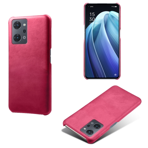 

For OPPO Reno7 A Calf Texture PC + PU Phone Case(Rose Red)