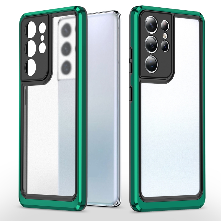 

For Samsung Galaxy S21 Ultra 5G Bright Skin Feel PC + TPU Protective Phone Case(Black+Dark Green)