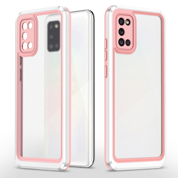 

For Samsung Galaxy A02s / A03s / A02 Bright Skin Feel PC + TPU Protective Phone Case(Pink+White)