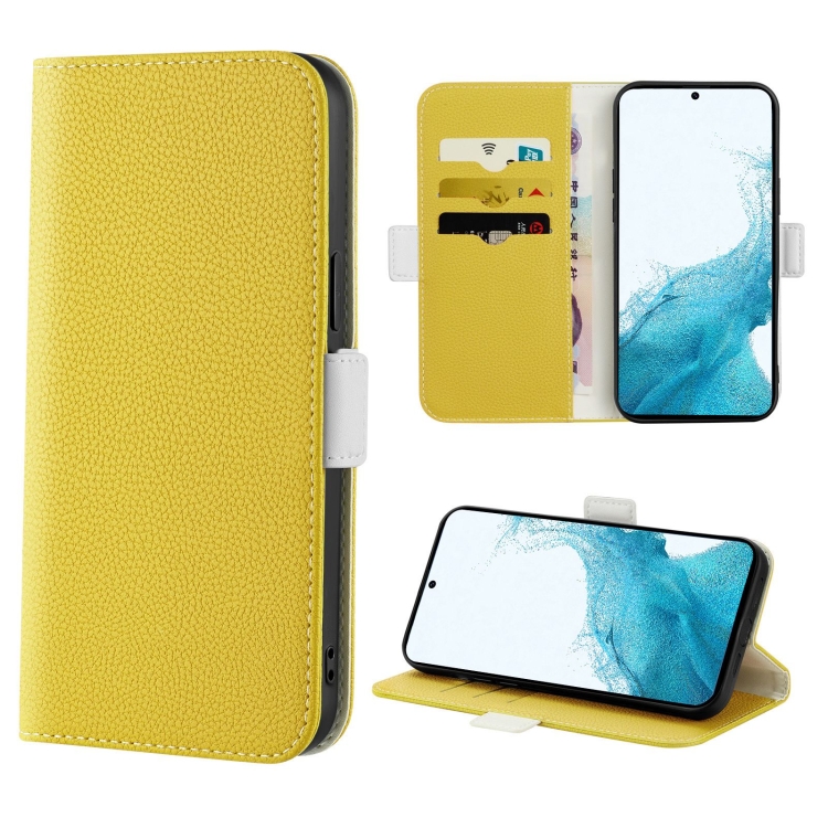 

For Samsung Galaxy S22 5G Candy Color Litchi Texture Leather Phone Case(Yellow)