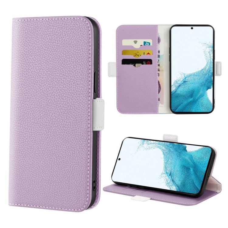 

For Samsung Galaxy S22+ 5G Candy Color Litchi Texture Leather Phone Case(Light Purple)