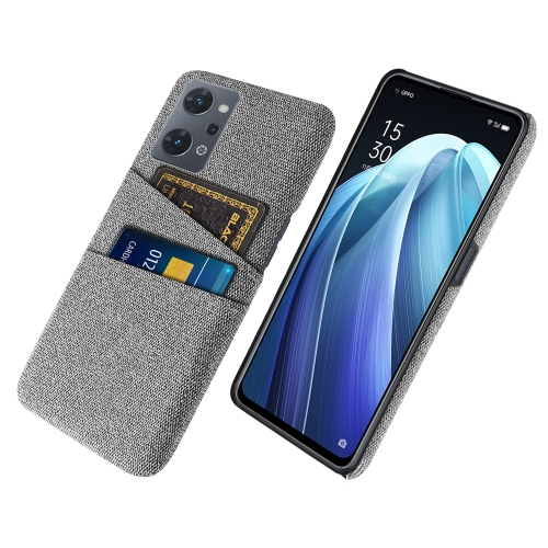 

For OPPO Reno7 A Cloth Coated Hard Plastic Card Slots Phone Case(Light Grey)