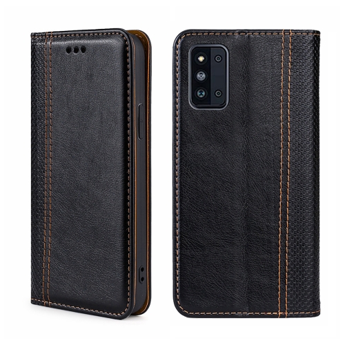 

For Samsung Galaxy F52 5G Grid Texture Magnetic Flip Leather Phone Case(Black)