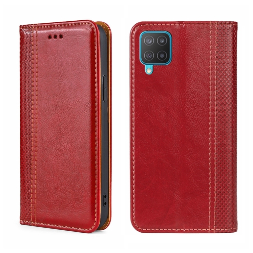 

For Samsung Galaxy M12/F12 Grid Texture Magnetic Flip Leather Phone Case(Red)