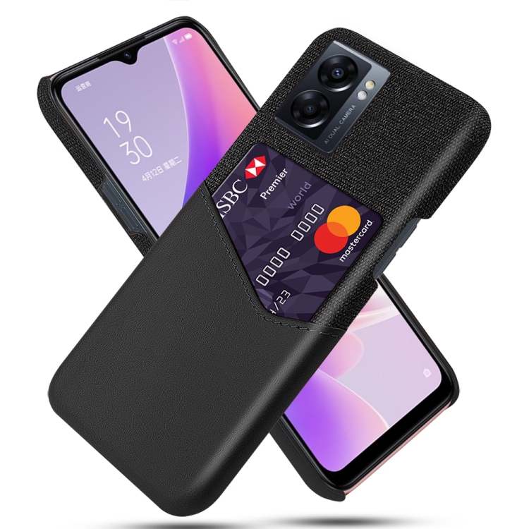 

For OPPO A57 5G Cloth Texture Card Slot PC Leather Phone Case(Black)