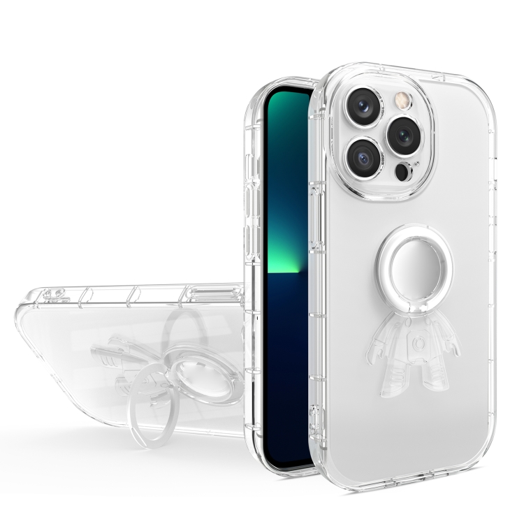

Astronaut Ring Holder Transparent Phone Case For iPhone 13(White)