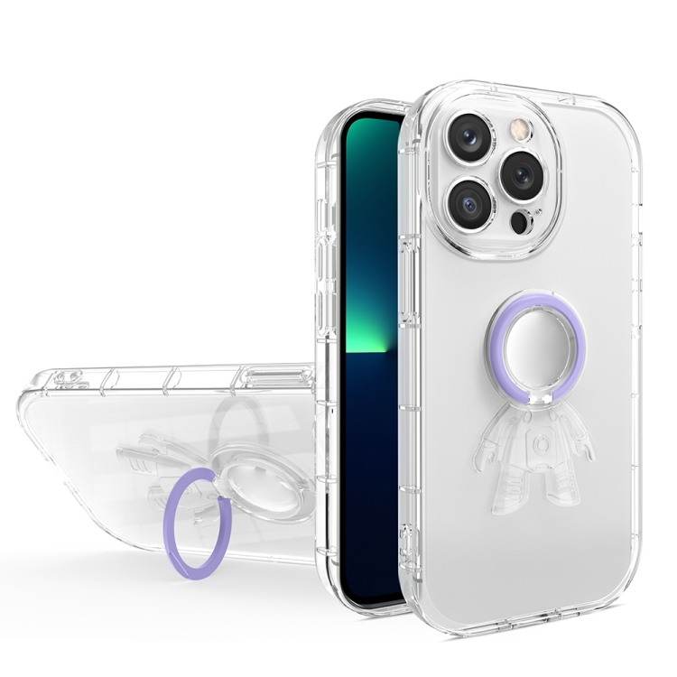 

Astronaut Ring Holder Transparent Phone Case For iPhone 12(Purple)