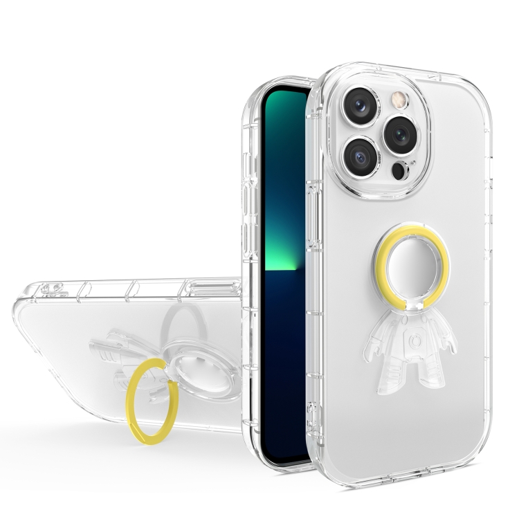 

Astronaut Ring Holder Transparent Phone Case For iPhone 11(Yellow)