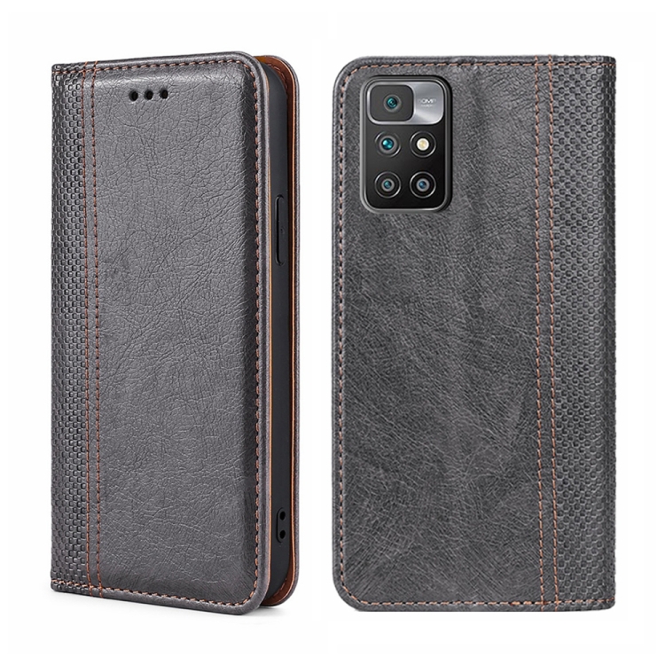 

For Xiaomi Redmi 10 Grid Texture Magnetic Flip Leather Phone Case(Grey)