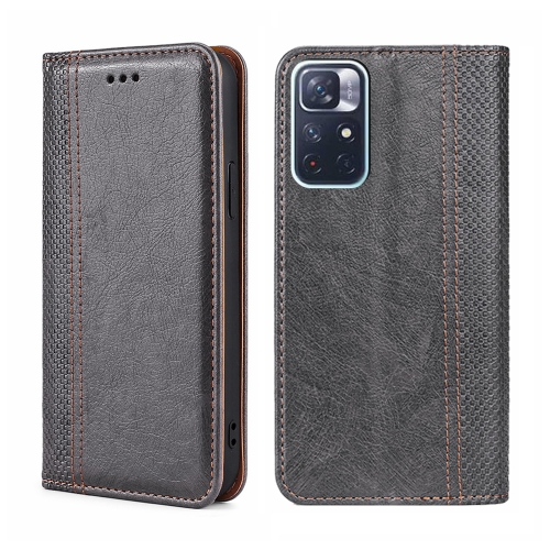 

For Xiaomi Redmi Note 11 5G/Poco M4 Pro 5G Grid Texture Magnetic Flip Leather Phone Case(Grey)