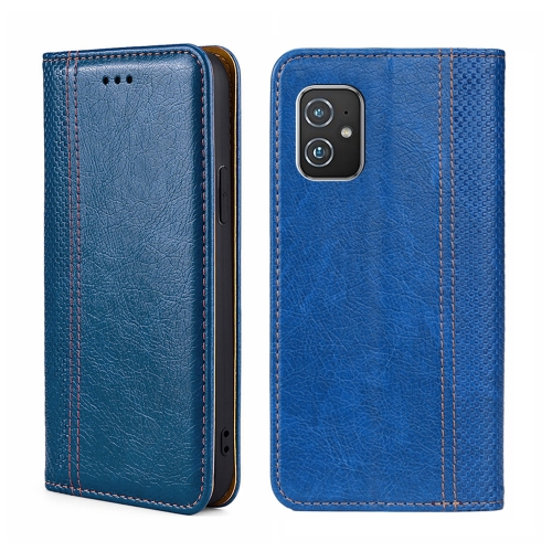 

For Asus ZenFone 8 ZS590KS Grid Texture Magnetic Flip Leather Phone Case(Blue)