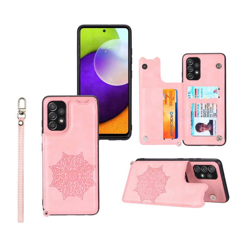 

For Samsung Galaxy A13 4G Mandala Embossed PU + TPU Phone Case with Holder(Rose Gold)