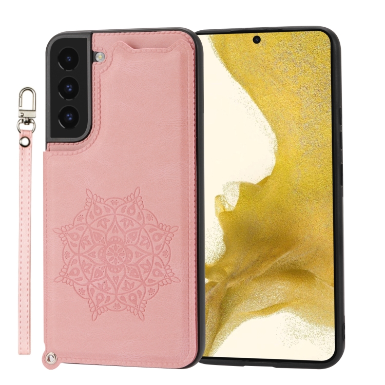 

For Samsung Galaxy S22 Mandala Embossed PU + TPU Phone Case with Holder(Rose Gold)