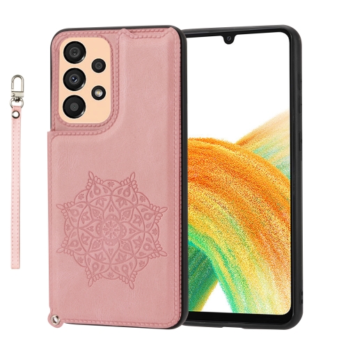 

For Samsung Galaxy A33 5G Mandala Embossed PU + TPU Phone Case with Holder(Rose Gold)