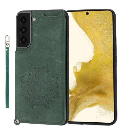 

For Samsung Galaxy S22+ Mandala Embossed PU + TPU Phone Case with Holder(Green)