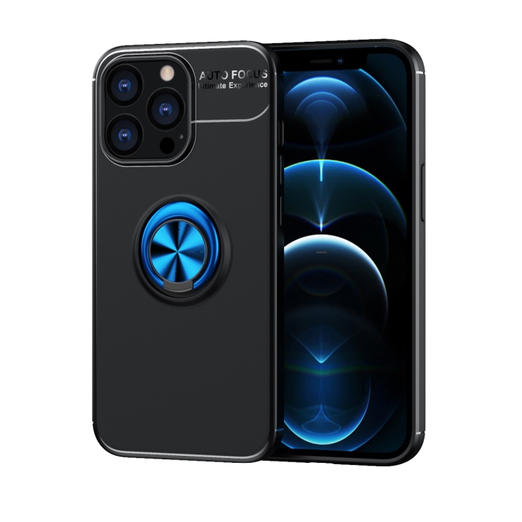 

Metal Ring Holder TPU Phone Case For iPhone 14 Pro(Black+Blue)
