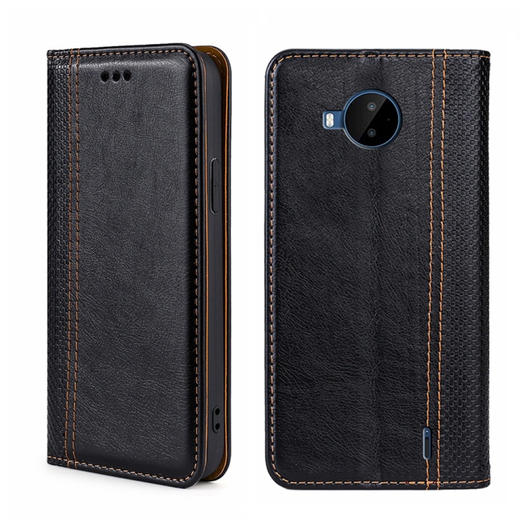 

For Nokia C20 Plus Grid Texture Magnetic Flip Leather Phone Case(Black)