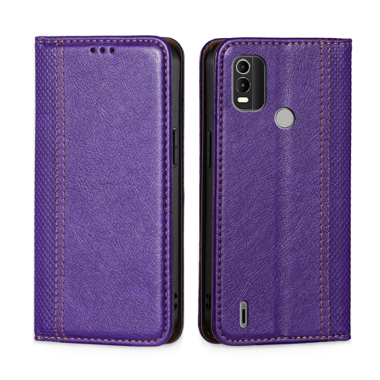 

For Nokia C21 Plus Grid Texture Magnetic Flip Leather Phone Case(Purple)
